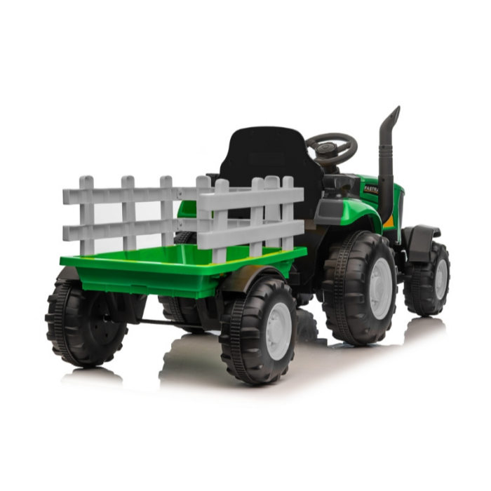 tractor para niños a bateria con remolque verde